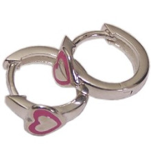 Kindercreolen mit rosa emailliertem Herz - Kinderschmuck - 925/- Silber, Innendurchmesser der Creolen 9 mm, 1 Paar