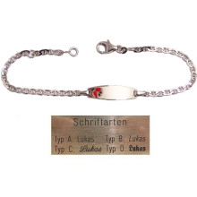 Gravurarmband - Schildband - Kinderschmuck, mit rot-schwarz emailliertem Marienkäfer auf dem Gravurschild, 925/- Silber, 14 cm lang, für Kinder