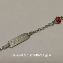 Gravurarmband 14 cm lang, in 925/- Silber, rot emaillierter Marienkäfer, mit ausgestanztem Stern auf dem Gravurschild