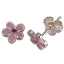 Kinderohrstecker Blume in 925/- Silber mit rosa/lila Emaille, Größe der Ohrstecker ca: 6 mm, 1 Paar