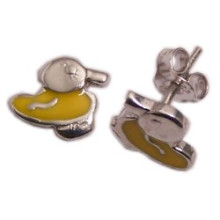 1 Paar Kinderohrstecker in 925/- Silber, glänzend, Ente, mit gelber Emaille, Größe ca: 9 mm 8 mm