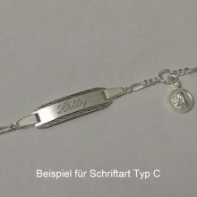Gravurarmband mit rundem Engel in 925/- Silber, Figaro-Taufarmband, 14 cm lang