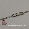 Gravurarmband - Schildband - Kinderschmuck - mit Herz rosa emailliert, 925/- Silber, 14 cm lang, für Kinder 