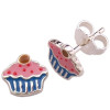 Kinderohrstecker Cupcake in 925/- Silber, rosa-blau