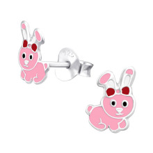 Kinderohrstecker Hase rosa  in 925/- Silber