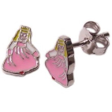 Kinderohrstecker Prinzessin - Kinderschmuck - im rosa Kleid, 925/- Silber und Emaille, Größe ca: 9 mm x 7 mm, 1 Paar 