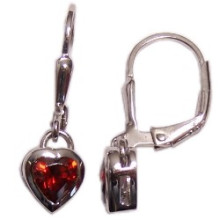 Kinderohrhänger Herzen - Kinderschmuck - in 925/- Silber mit roten Glassteinen, Größe der Herzen ca: 6 mm x 6 mm, 1 Paar