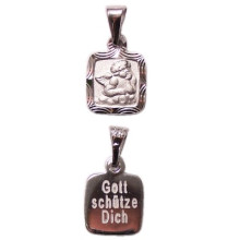 Schutzengel-Anhänger - Taufschmuck - rechteckig in 925/- Silber mit Aufschrift auf Rückseite: Gott schütze Dich, Größe ca: 9 mm 10 mm