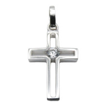 Kreuzanhänger - Taufschmuck - 925 Silber glänzend, mit Kerbe, Größe ca: 18 x 11 x 0,25 mm