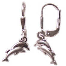 Kinderohrhänger Delfine doppelt - Kinderschmuck -  glänzend und matt in 925/- Silbe, 1 Paar