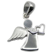 Engel-Anhänger mit Herz - Taufschmuck - in 925/- Silber mit weiße Zirkonia, Größe ohne Anhängeröse ca: 21 mm x 24 mm