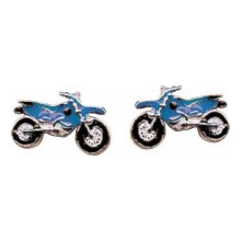 1 Paar Kinderohrstecker, 925 Silber, blaues Motorrad, Größe ca: 11 mm x 7 mm x 1 mm