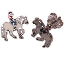 Kinderohrstecker Pferd mit Reiterin - Kinderschmuck -  925/- Silber, Größe ca: 12 mm x 11 mm x 1 mm, 1 Paar 