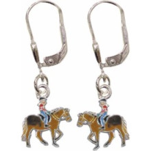 1 Paar Kinderohrhänger 925 Silber, Pferd mit Reiterin, Größe ohne Ohrhaken und Öse ca: 12 mm x 11 mm x 1 mm