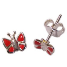 Kinderohrstecker Schmetterling rot - Kinderschmuck -  925/- Silber, 1 Paar 